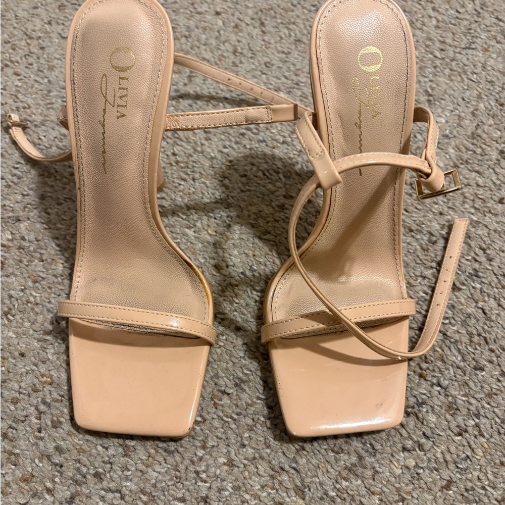 Ankle-Strap Square-Toe Sandals in Nude